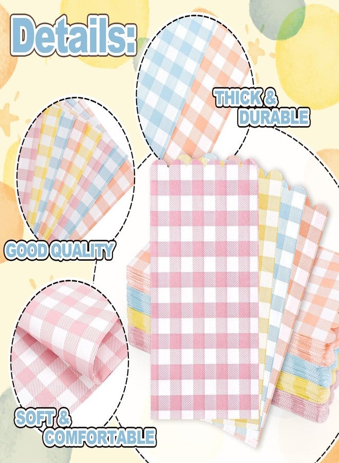 Whaline 100 Pcs Gingham Pastel Guest Napkins Colored Buffalo Plaid Scalloped Disposable Napkins Checkered Dinner Hand Paper Napkin for Wedding Bathroom Birthday Picnic Party Table Supplies - Image 3